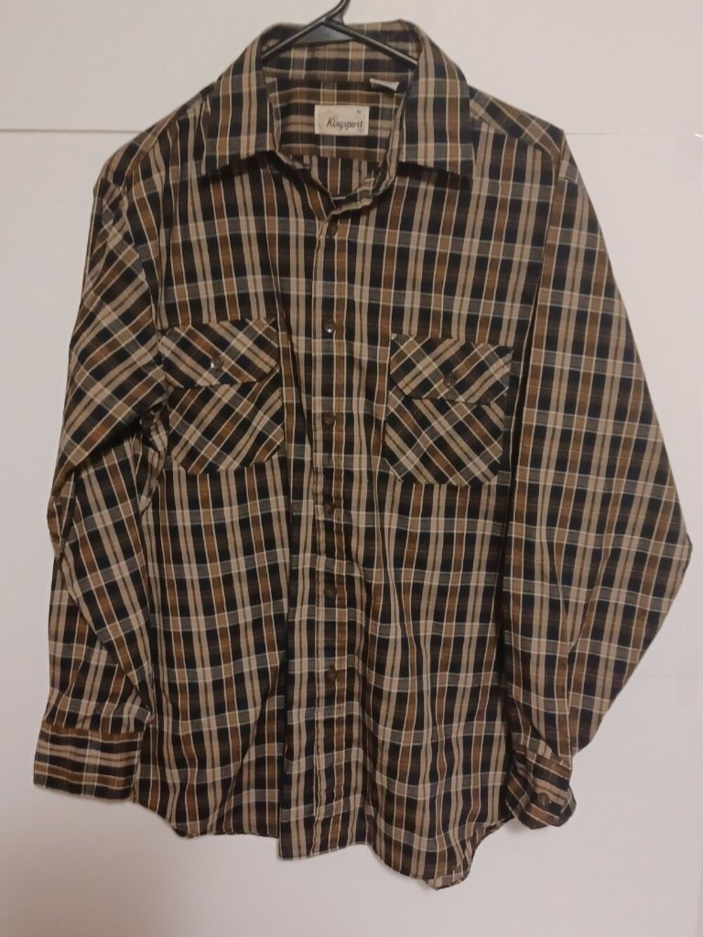 King Sport  Mens Button Up Long Sleeve Shirt Size Medium Brown Striped